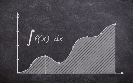 A curve on a blackboard with the area beneath shaded in