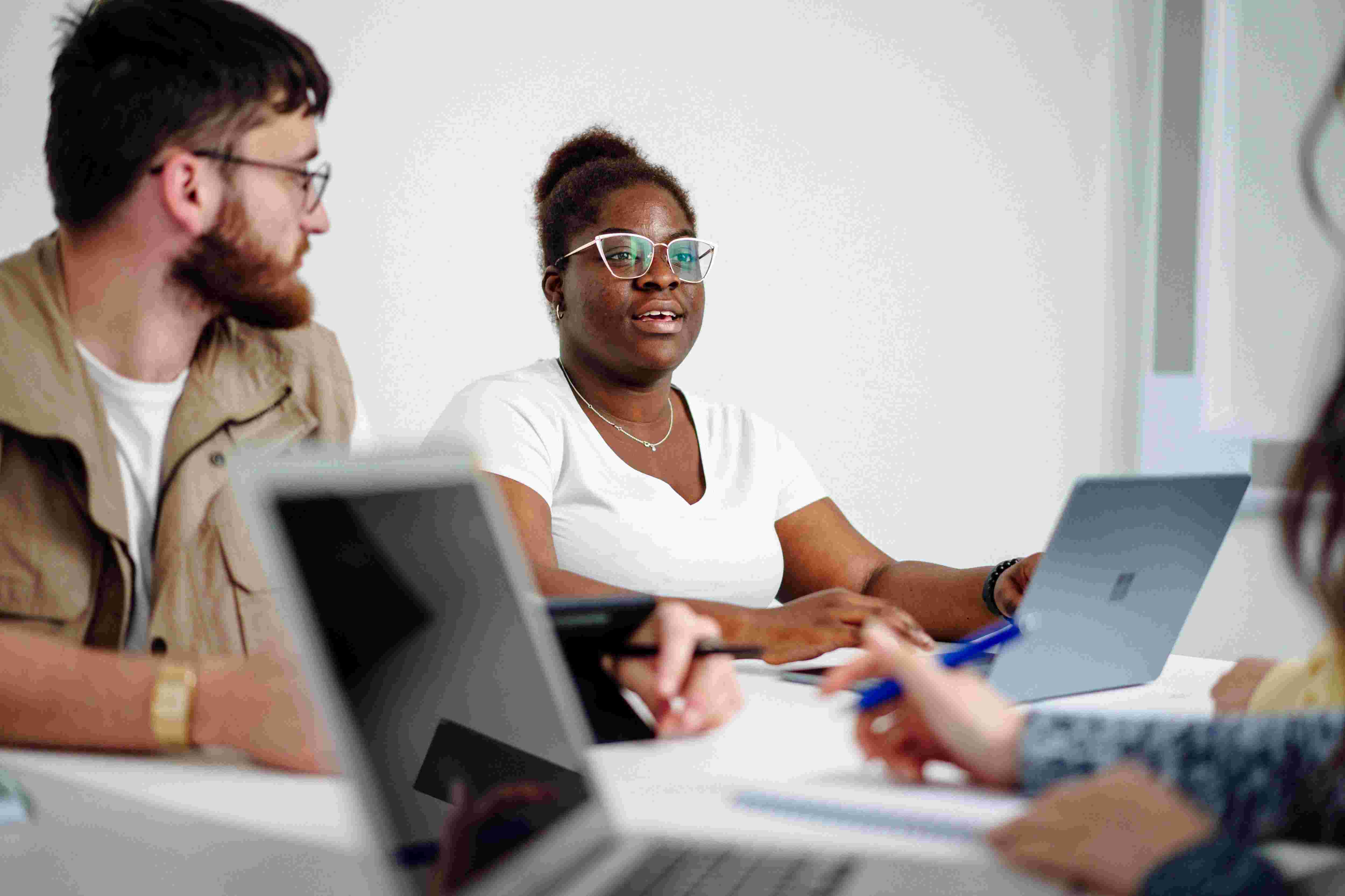 Close up of a girl working on a laptop