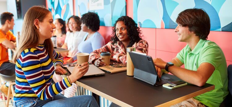 Students chatting in cafe