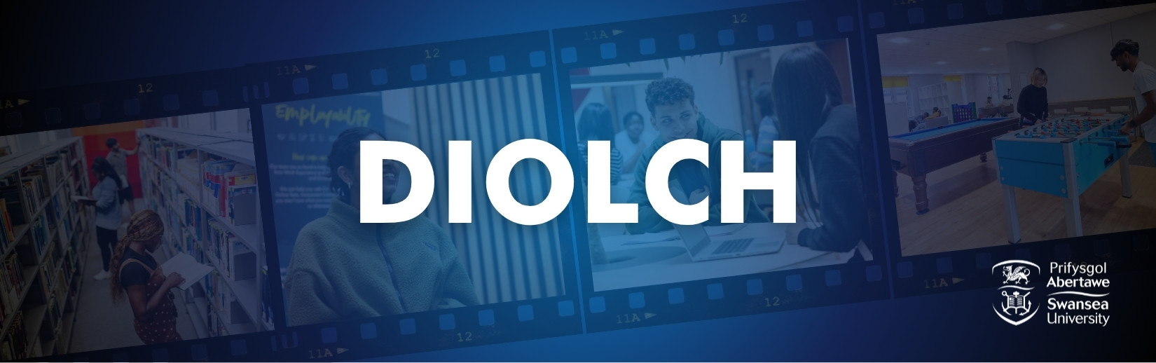 Diolch wedi'i ysgrifennu ar draws r&icirc;l ffilm
