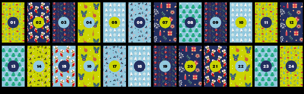 Drysau 1 i 24 o'r calendr adfent