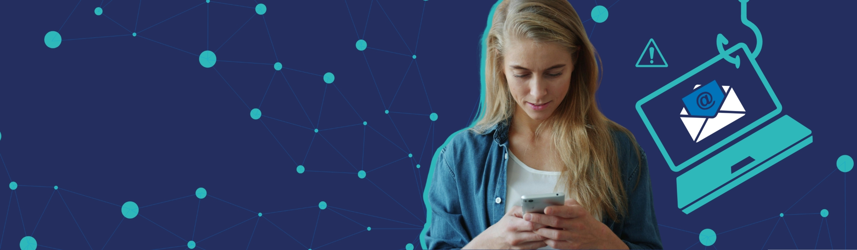 Person yn defnyddio ff&ocirc;n clyfar a gliniadur wedi'i ddal ar fachyn pysgota