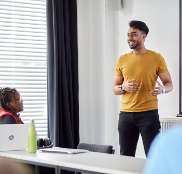 Student giving presentation