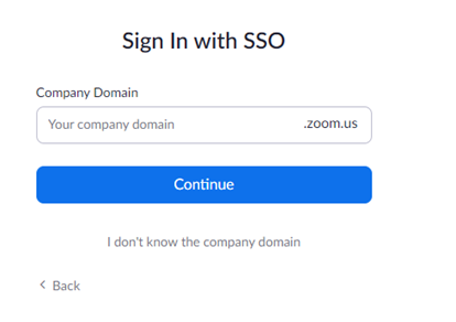 A screen grab of the sign-up window for Zoom showing where you add the company domain