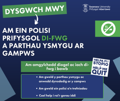 Graphic explaining key messaging of the Smoke Free University Policy.