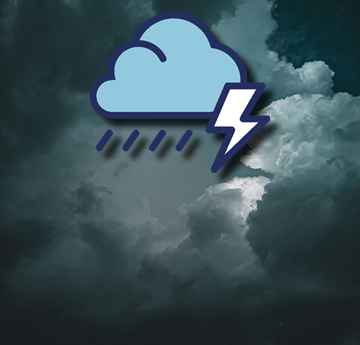 an icon depicting thunder appears in front of an image of some storm clouds