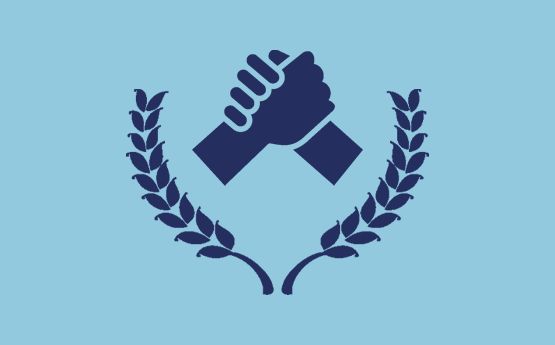 An icon depicting a hand grasping another in a gesture of support